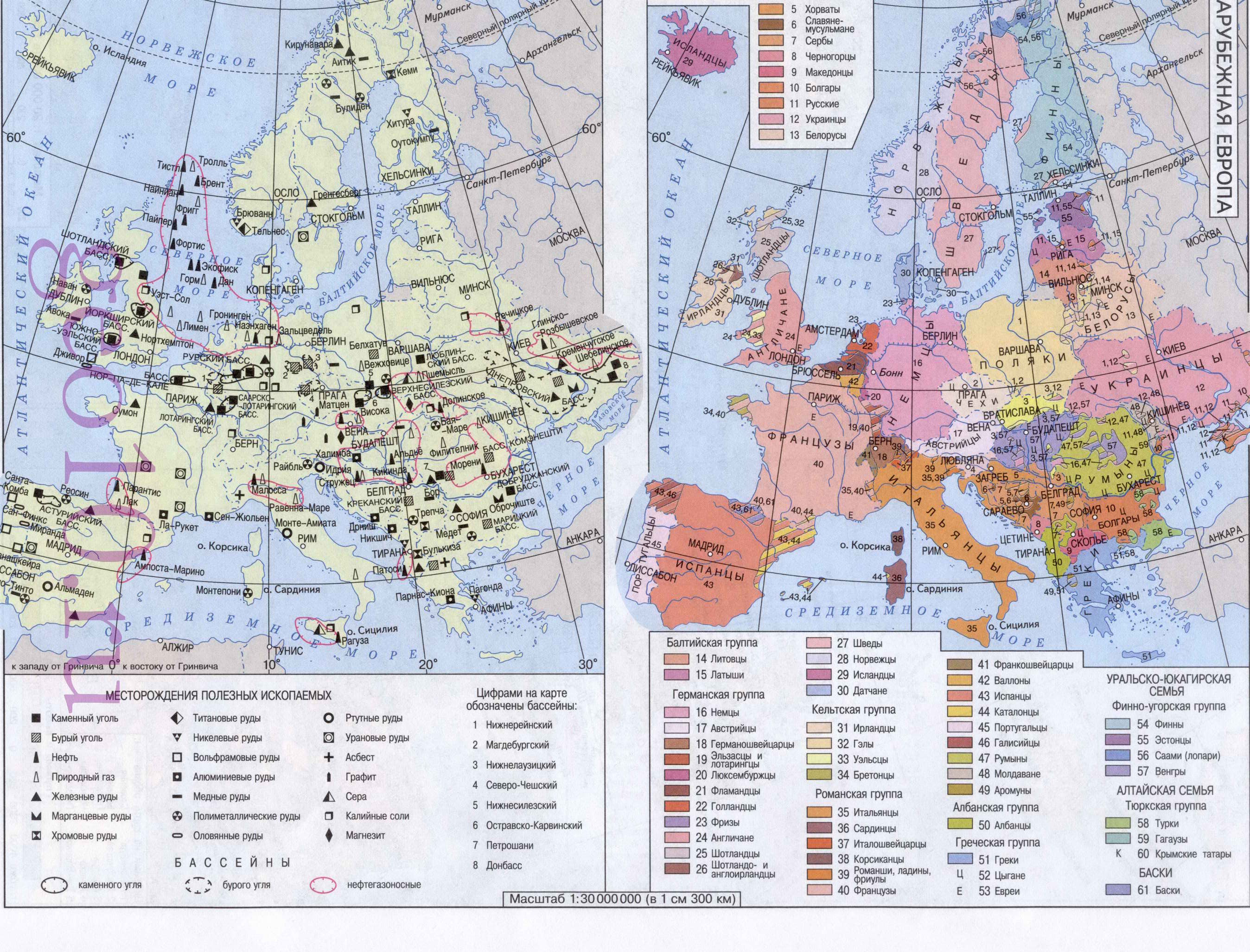 Месторождения полезных ископаемых в зарубежной Европе. Карта Европы -полезные ископаемые