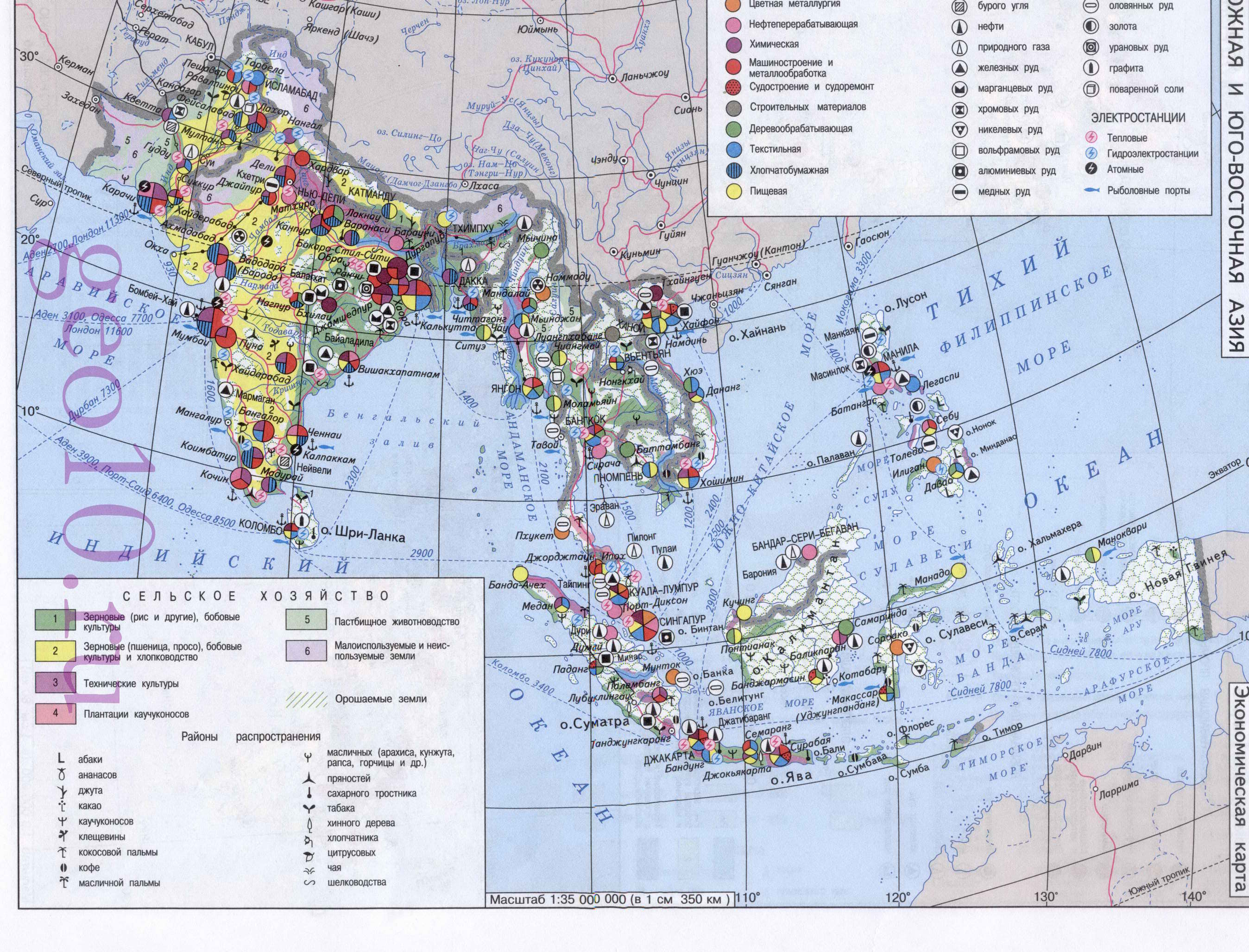 Экономическая карта юго-восточной Азии. Карта промышленности и сельского хозяйства юго-восточной Азии, A0 - 